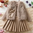 thumbnail image 2 of Girls 3-Piece Fall Outfit Set - Fuzzy Vest, Long Sleeve Top & PU Leather Pleated Skirt, Warm and Stylish Clothing for Little Girls 3-7 Years, 2 of 9