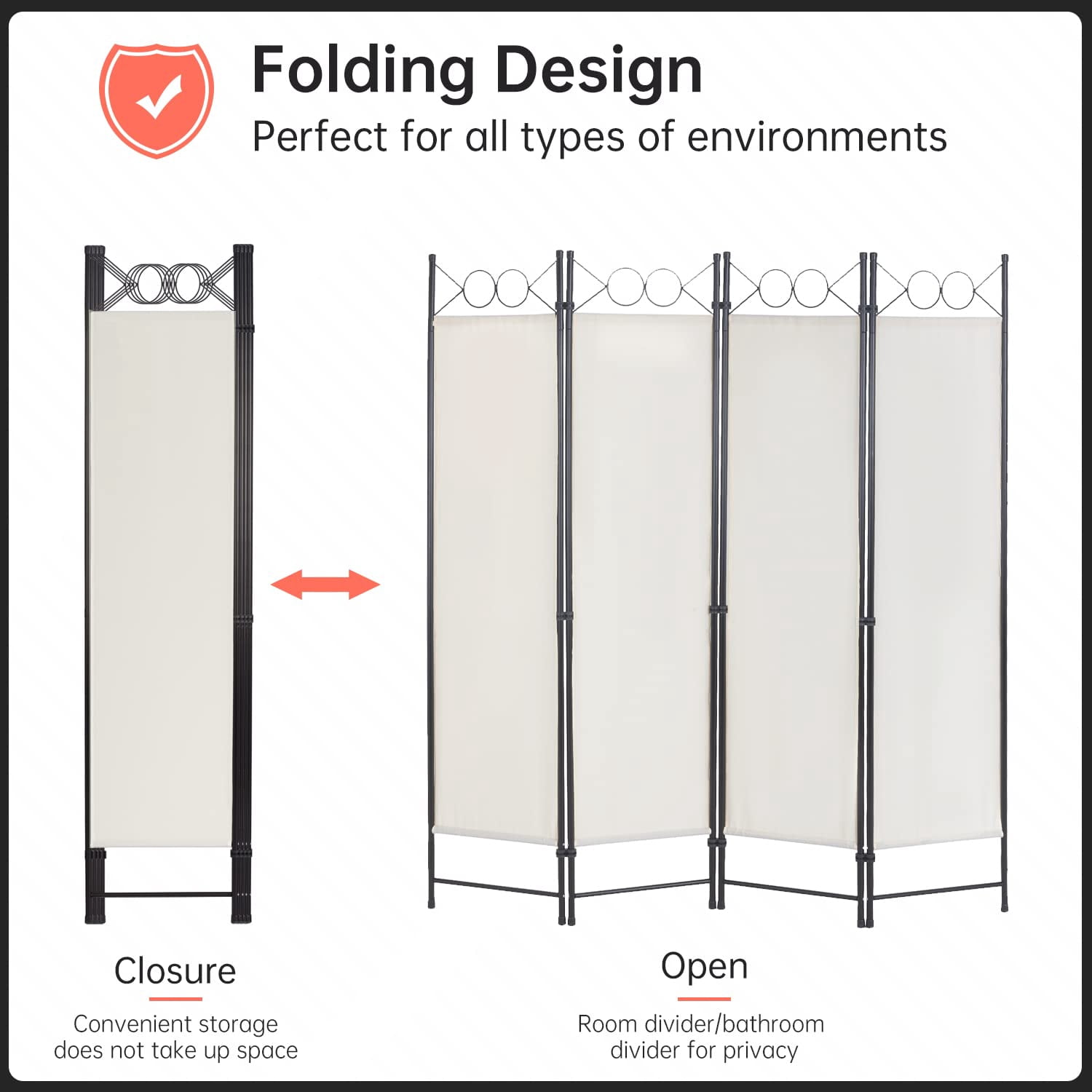 Dkelincs Room Dividers Folding Privacy Screen with 4 Panels Steel Frame Living Room Divider for Living Room,Office Use, Beige