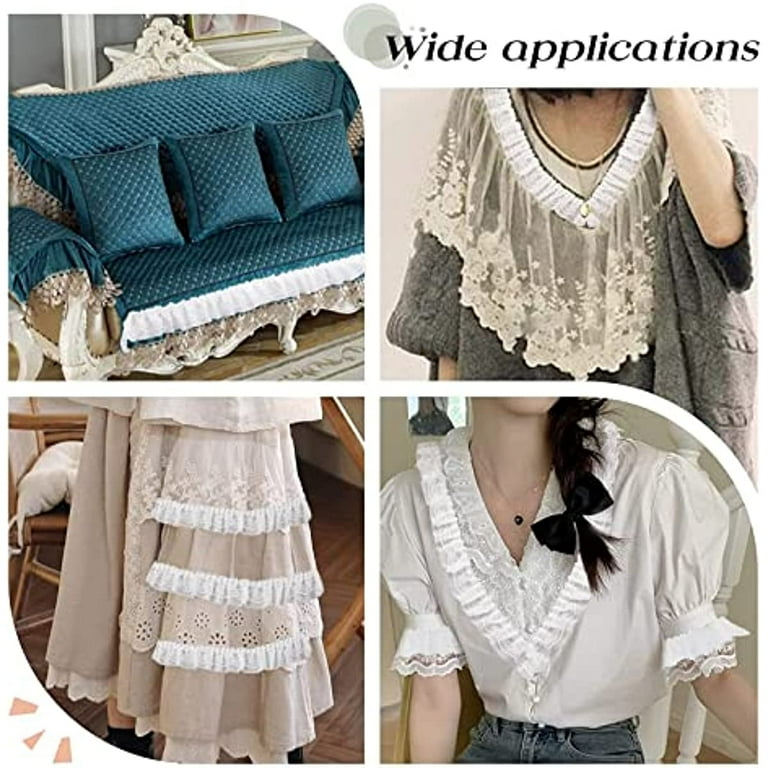 11 Yards White Double-Layer Pleated Chiffon Lace Trim 2