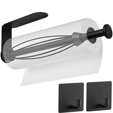 Paper Towel Holder Under Cabinet, Single Hand Operable Wall Mount Paper Towel Holder with 2pcs Adhesive Hooks, Self-Adhesive or Drilled for Kitchen, Bathroom