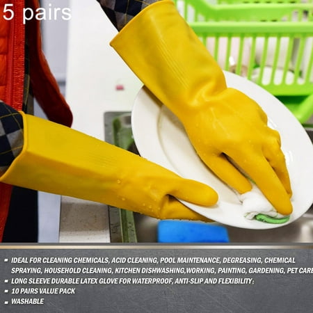 

HeYii 5 Pairs Long Sleeve Anti-skid Waterproof Household Dishwashing Latex Gloves