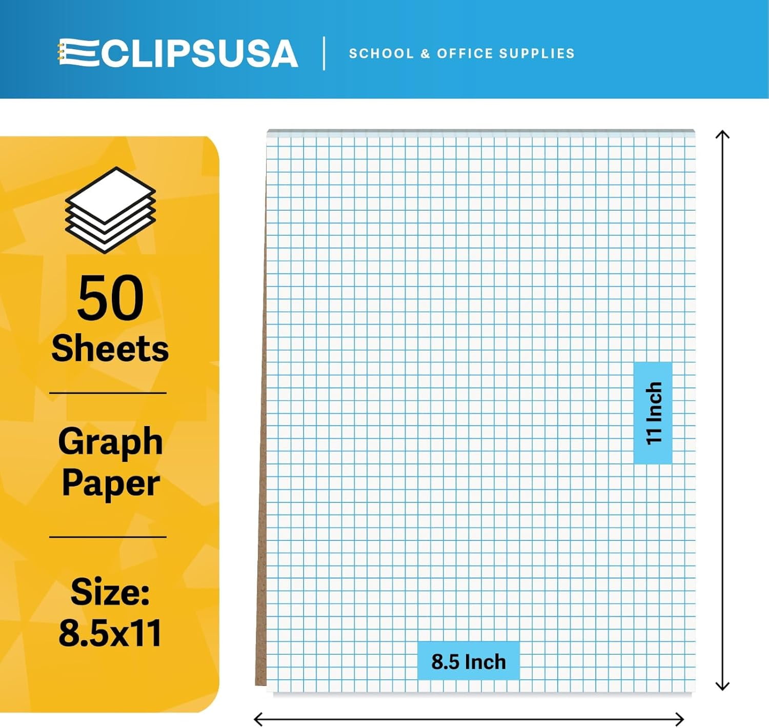 E-Clips USA 50-Sheet Quad-Ruled Legal Graph Paper Notebook with Glued Top Binding, 12-Pack