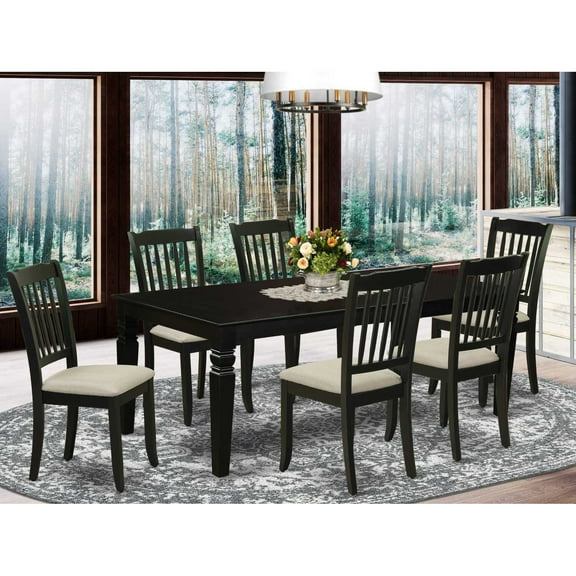East West Furniture Logan 7-piece Wood Dinette Table Set in Black