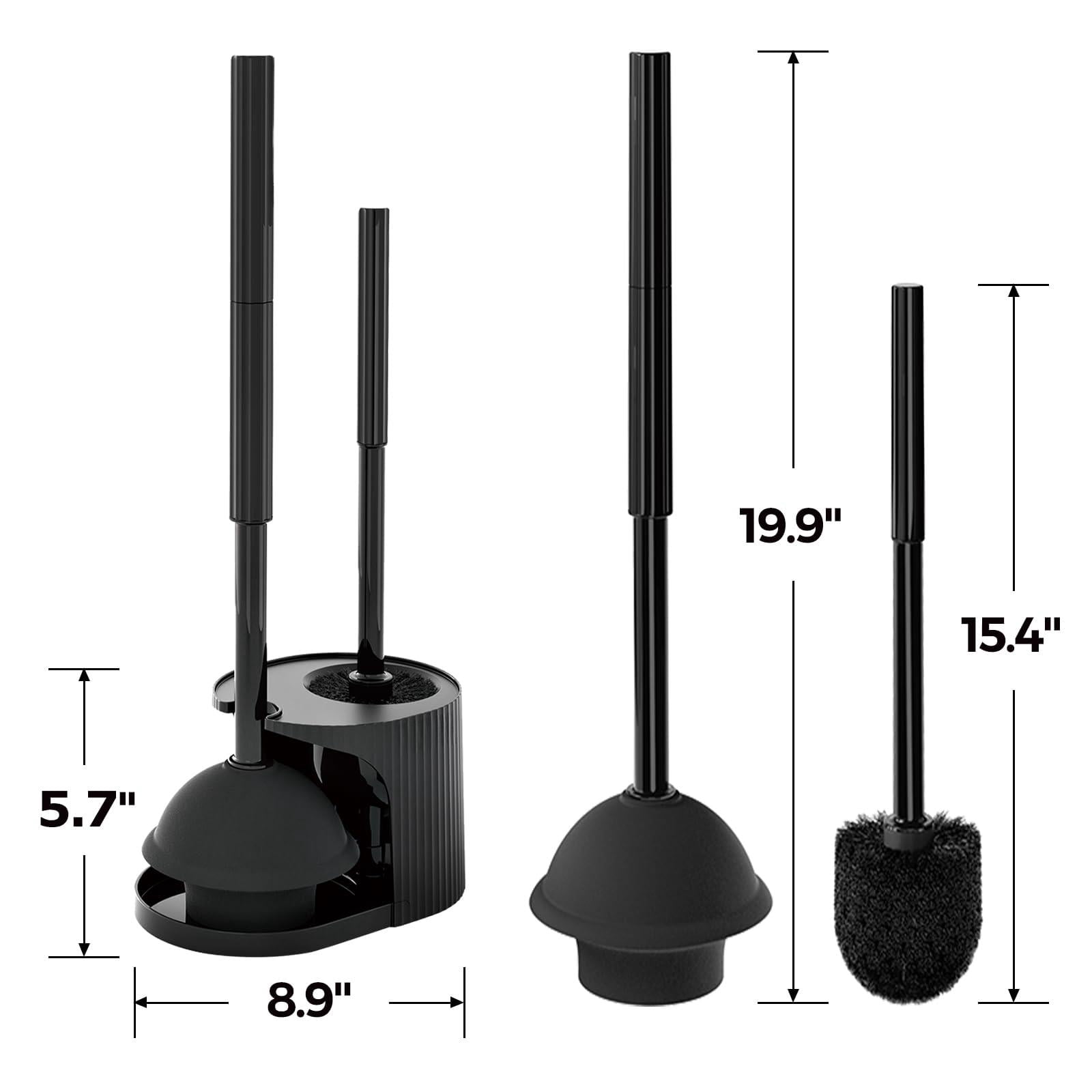 Toilet Brush and Plunger Set Black 2-Pack Bathroom Cleaning Tools