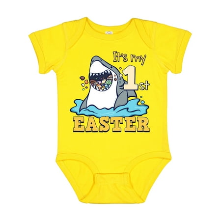 

Inktastic It s My 1st Easter Shark Eating Candy Gift Baby Boy or Baby Girl Bodysuit