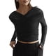thumbnail image 2 of Blusas de Fiesta para Mujer, Modernas, con Escote en V, Larga, de Transparente y Fruncida. Negro S, 2 of 7
