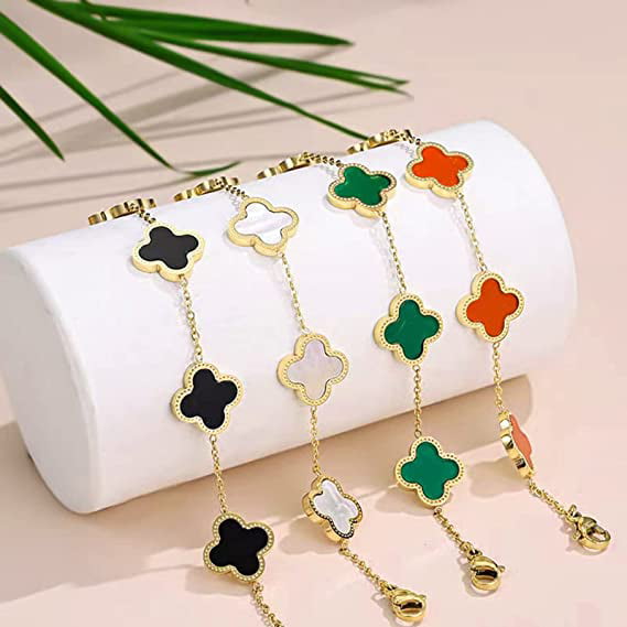 Four Leaf Black Clover Necklace Earring Set for Women 18K Gold Plated  Stainless Steel Crystal Pendant 4 Leaf Lucky Ear Studs Jewelry Gift for  Mother