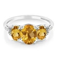 thumbnail image 2 of Gem Stone King 10K White Gold Diamond Accent Three-Stone Engagement Ring set with 2.10 Ct Oval Checkerboard Yellow Citrine (Size 7.5), 2 of 4