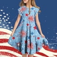 thumbnail image 3 of Mitankcoo 4th of July Dresses for Girls Fashion Print Crew Neck Flutter Sleeve A-Line Dress Daily Casual 6-15Y, 3 of 6