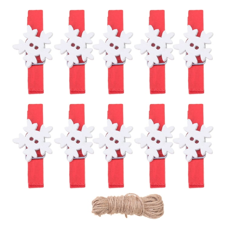 50pcs Christmas Clips Mini Clothes Pins Wooden Clothespins Red Snowflake  Smal