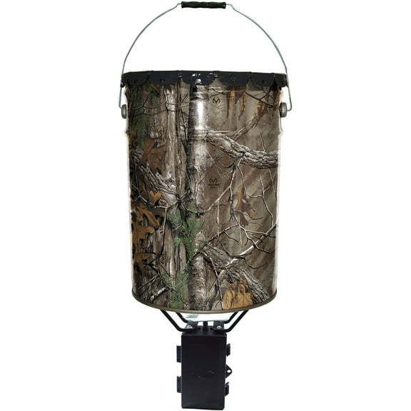 WILDGAME INNOVATIONS Quick-Set 50 lb Bucket Feeder with PCell Timer Hanging Game Feeder for Corn & Pellet Feed with 1-2 Available Feed Times & 30 ft Radius