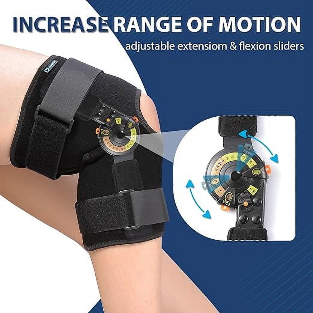 Nvorliy Hinged ROM Knee Brace with Side Stabilizers & Locking Dials, Post Op Knee Immobilizer for Arthritis, ACL, MCL, PCL, Meniscus Tear, Injurie/Knee Pain, Medical Orthopedic Support (Small)
