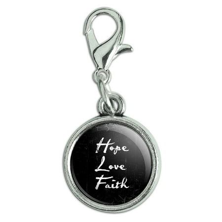 - Hope Love Faith Artsy Antiqued Bracelet Pendant Zipper Pull Charm with Lobster Clasp