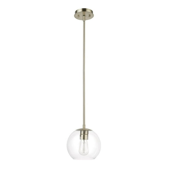 Luminaire suspendu à 1 ampoule Vivienne, laiton, abat-jour en verre transparent