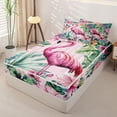 thumbnail image 2 of jejeloiu Soft Flamingo Flowers Zipper Twin Comforter Sets with Fitted Sheet and 2 Pillowcases Kids,Tropical Botanical Leaves Zipper Bedding Set For Girls,Reversible,4-Piece, 2 of 7