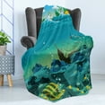 thumbnail image 4 of Cartoon Soft Flannel Fleece Throw Blanket, Seascape Underwater Treasure Galleon and Sunk Ship Pirate Kids Print, Cozy Plush for Indoor and Outdoor Use, 60" x 80", Teal and Yellow, by Ambesonne, 4 of 5