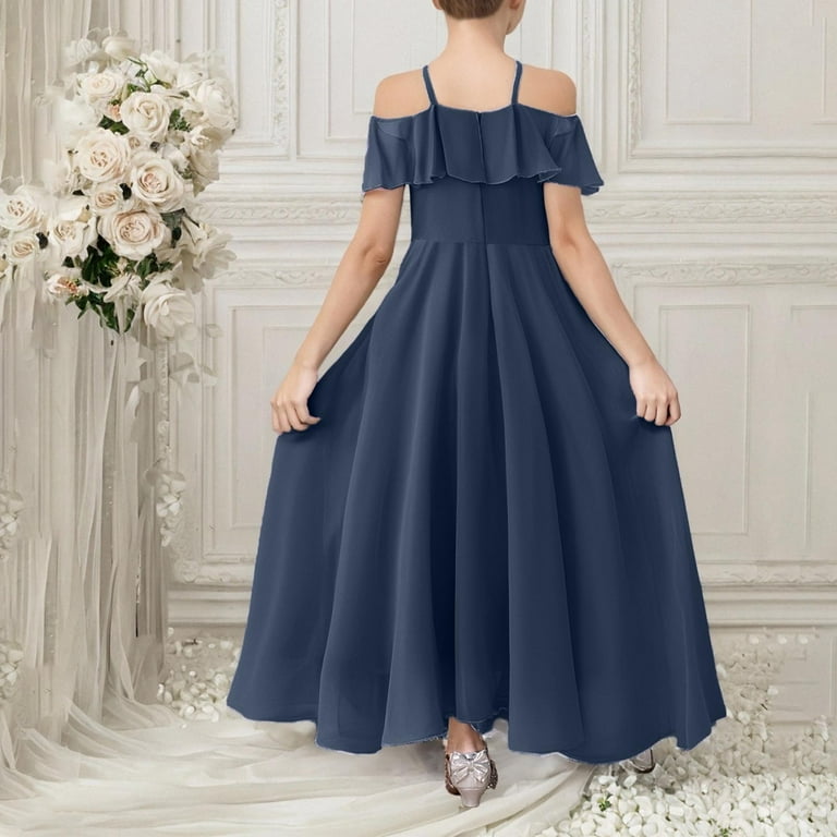 teens bridesmaid dresses Dideyttawl Flower Girl Dresses Tulle Junior Bridesmaid Wedding Formal Kids Girls' Special Occasion Princess Dress Full Length, Dusty Blue / 12