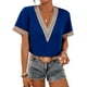 thumbnail image 2 of SAYOO Tops sueltos para mujer, manga corta, cuello en V, informal, fiesta, club, primavera, verano, patchwork SAYOO  Casual, 2 of 5