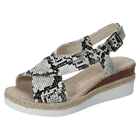 

PMUYBHF Female Sandals Women Heels Dressy New Fish Mouth Slotted Buckle Wedge Platform Casual Women s Sandals Texture Surface Platform Heeled Sandals Black 40