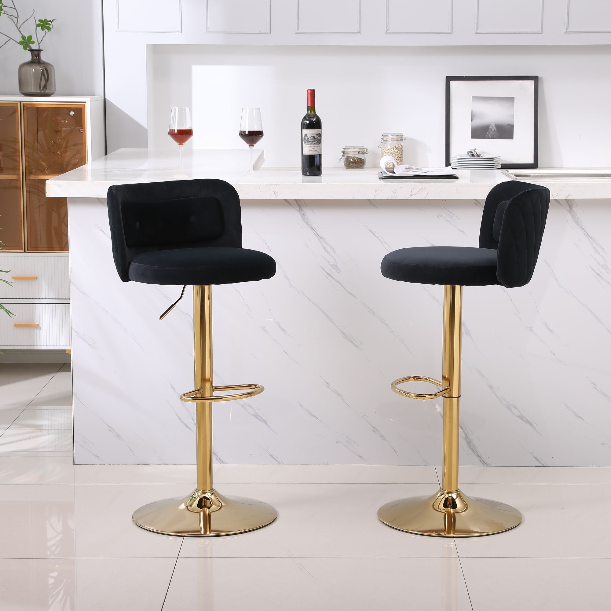 Resenkos Velvet Bar Stools Set of 2 with Footrest, Counter Stools for Bar Bistro Dining Room Kitchen, Black Resenkos Velvet Bar Stools Set of 2 with Footrest, Counter Stools for Bar Bistro Dining Room Kitchen, Black