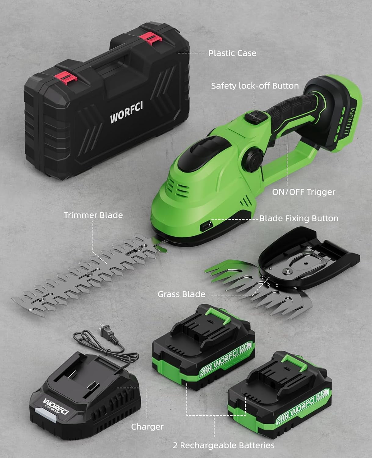 Mini Hedge Trimmer Cordless 2-in-1 Electric Grass Shear with 2 Batteries