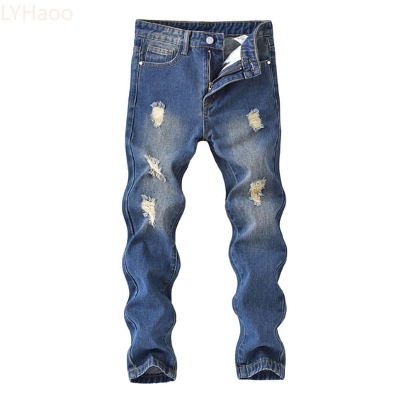 LYHaoo Boys Fashion Distressed Denim Pants For Autumn Winter Streetwear Casual Tear Jeans With Knee Comfortable Blend Teen Boys Jeans Casual,Sizes 5-6 Years