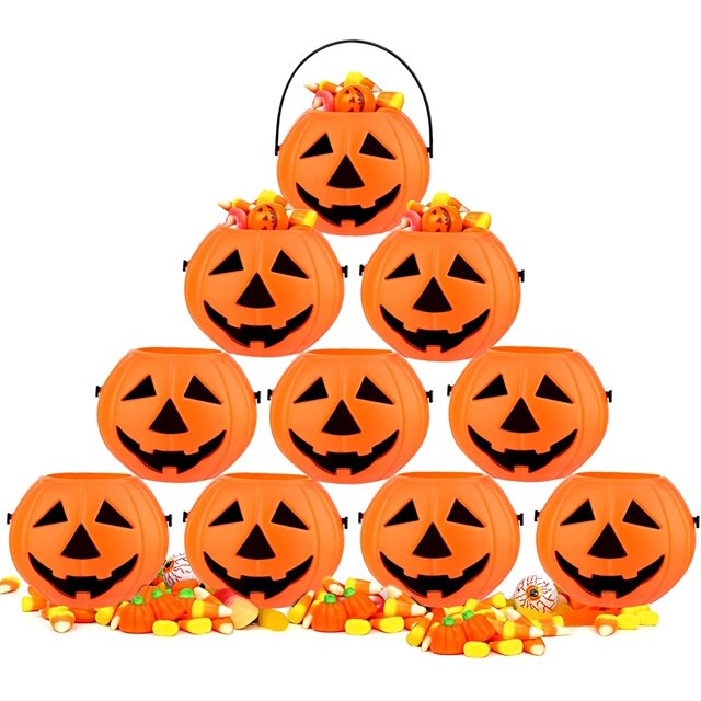 Paquete de 10 minicubos con forma de calabaza de Halloween, cubos portátiles para dulces de calabaza para niños, calabazas