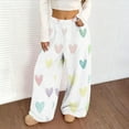 thumbnail image 5 of Fewfanhot Wide Leg Pants Woman Love Print Straight Leg Pants Elastic Waist Trousers Bottoms with Pockets, 5 of 7