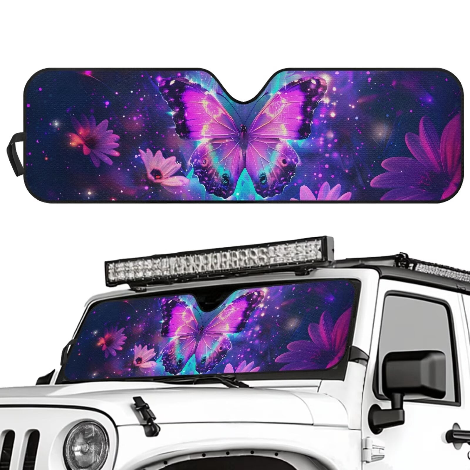 Uorisanigo Purple Butterfly Windshield Sun Shade Sun Visor Heat Shield for 2018-2024 2025 Jeep Wrangler JL / 2020-2024 Jeep Gladiator JT Accessories Keep Vehicle Cool