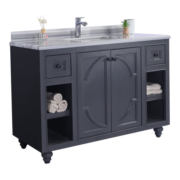 Odyssey - 48 - Maple Grey Cabinet   White Stripes Counter