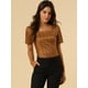 thumbnail image 3 of Blusa de Cuadros con Cuello Cuadrado para Mujer Allegra K Marrón L, 3 of 6