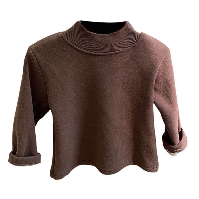 Wdgfv Chandail Uni à Col Rond à Manches Longues pour Garçons, Haut Chaud à Enfiler, Hiver Automne, Vêtement pour Tout-Petits et Enfants, Café, 6-7 Ans