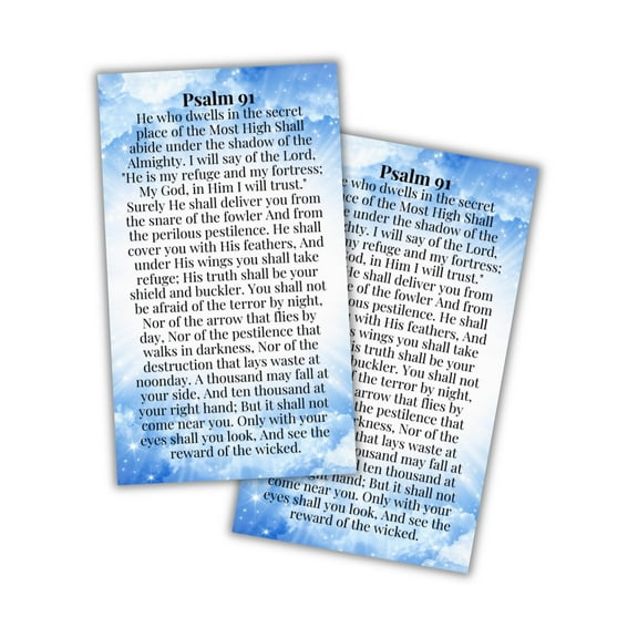 Psalms 91 Prayer for Protection Wallet Cards 30pk 2x3.5 Verses Blue Cloud Design New Drivers Pocket Encouragement Minimalist Modern