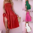 thumbnail image 3 of Women Boho Summer One Shoulder Dress Smocked Flowy Tiered Beach Party Maxi Dress, 3 of 16