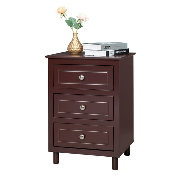 GZXS Modern Storage Bedside Table with 3-Drawers Wooden Nightstand for Bedroom Living Room, Brown