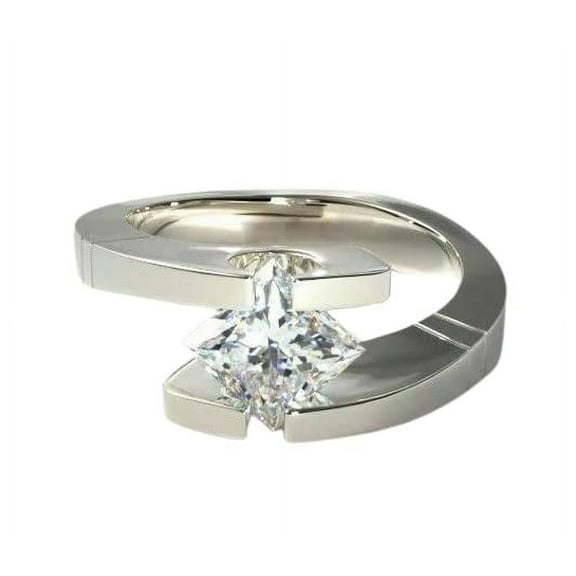 HeartsAndYou 1ct Princess Cut Moissanite Tension Set Trendy Solitaire Ring 18k White Gold Over Silver Stylish