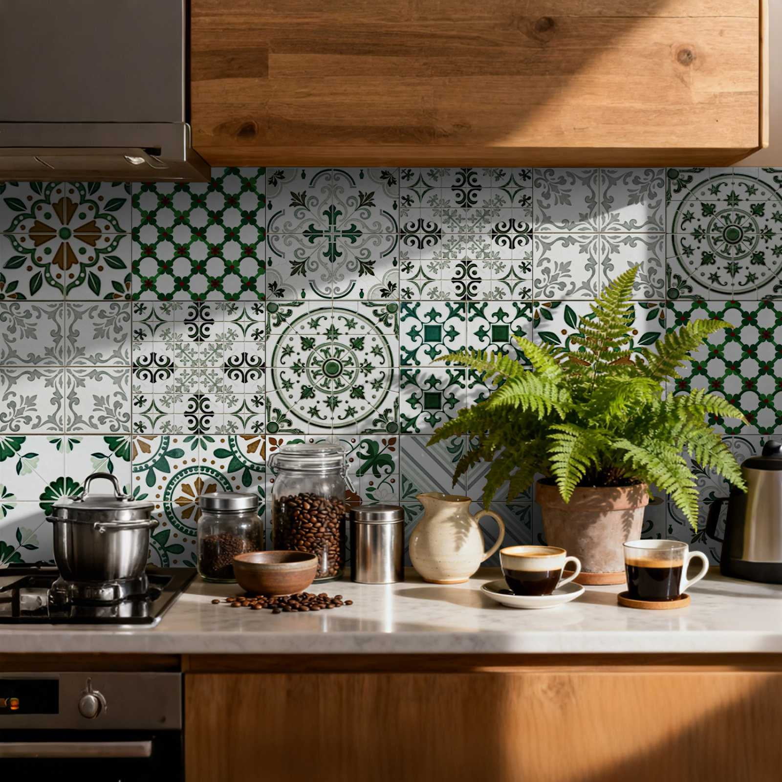 24PCS Mediterranean Style Peel and Stick Wall Tile Decals - 6"x6" Vintage Waterproof Vinyl Moroccan Bohemian Stickers for Kitchen Backsplash, Bathroom, Stair Riser Decor
