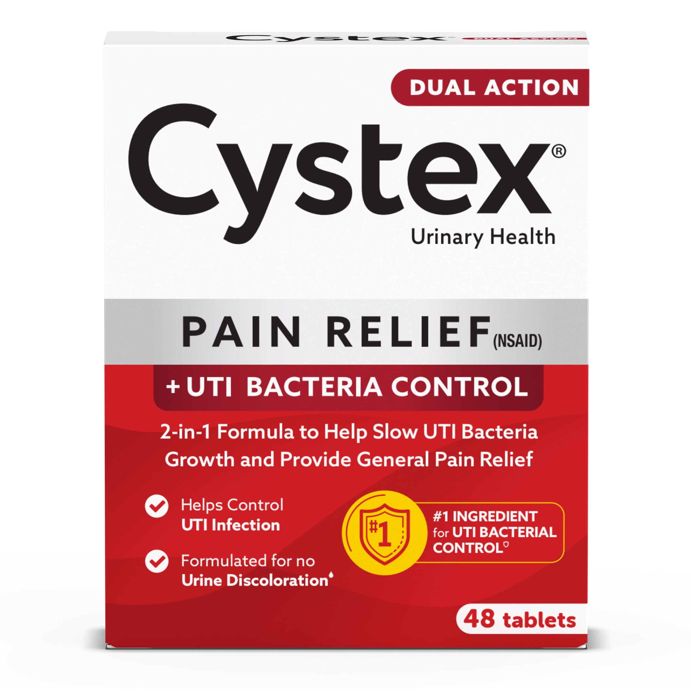 Cystex Dual Action Relief, Helps Slow UTI Bacteria Growth & Provide General Pain Relief, 48 Tablets
