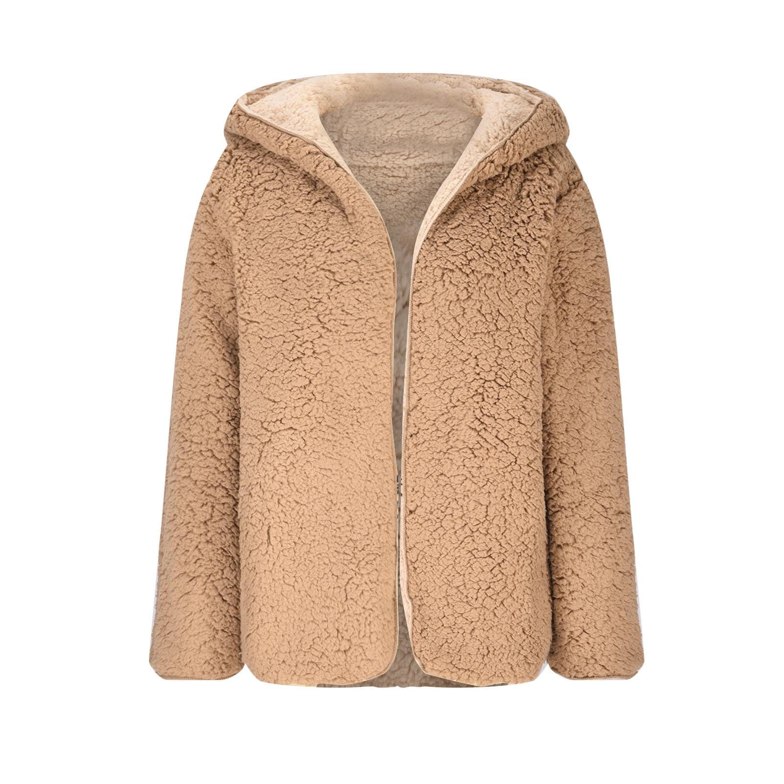 Zaful hooded open front lamb wool teddy coat sale