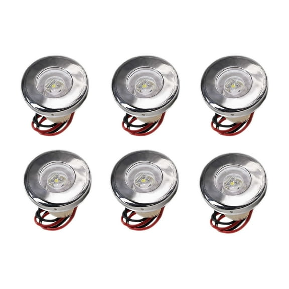 Marine City Courtesy Light, 304 Stainless Steel 1-1/2-Inch Round Snap-in Flush Waterproof LED, White PC, for Boats, 6-Pack
