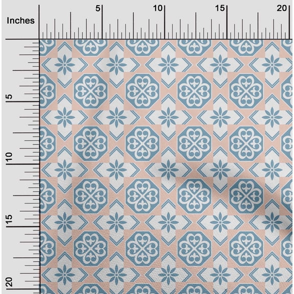 oneOone Silk Tabby Peach Fabric Floral & Tiles Moroccan Quilting Supplies Print Sewing Fabric By The Yard 42 Inch Wide