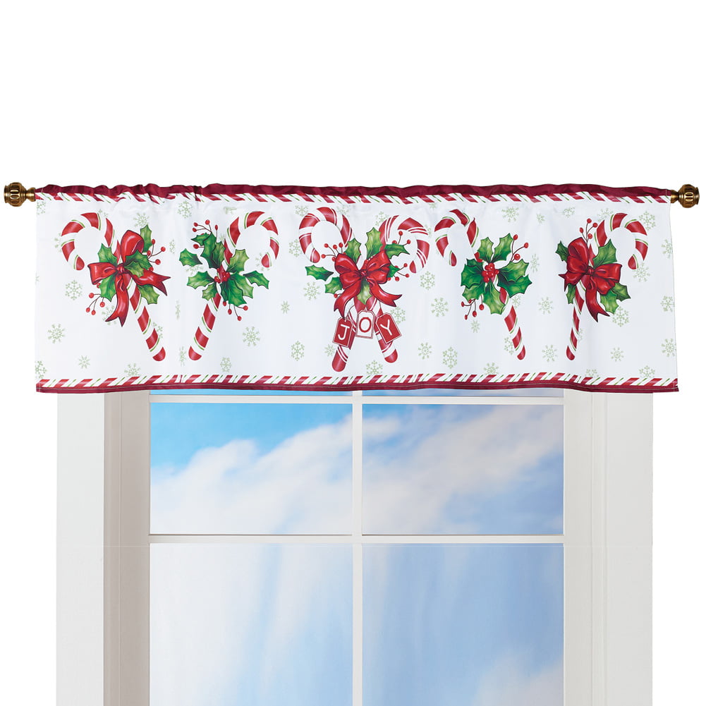 Christmas Valance Window Decor Stocking Tree PEPPERMINT CANDY Holly Snowflakes 