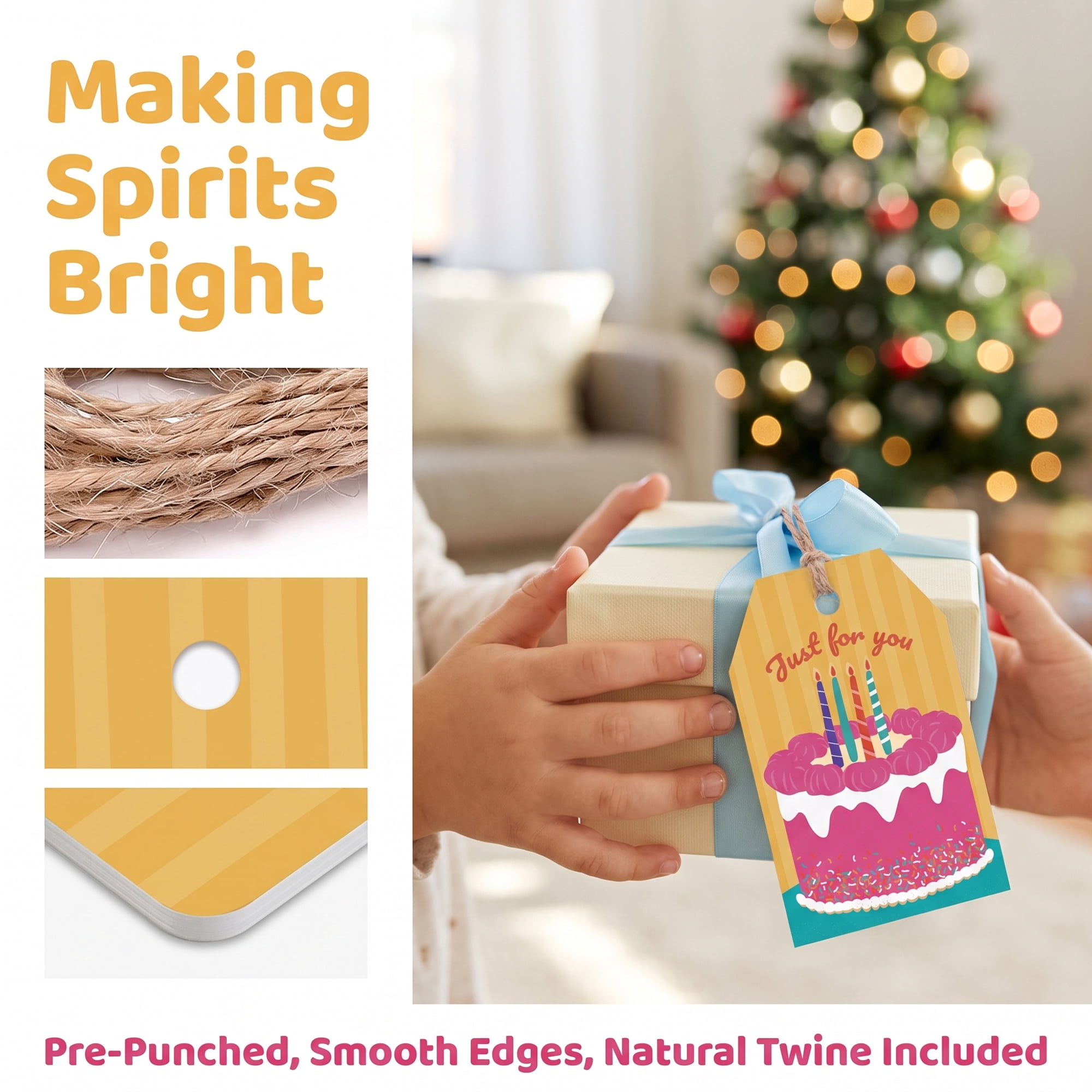 Unique Bargains 100Pcs Elegant Birthday Gift Tags with Twine Fudge Cake 2" x 3.1"
