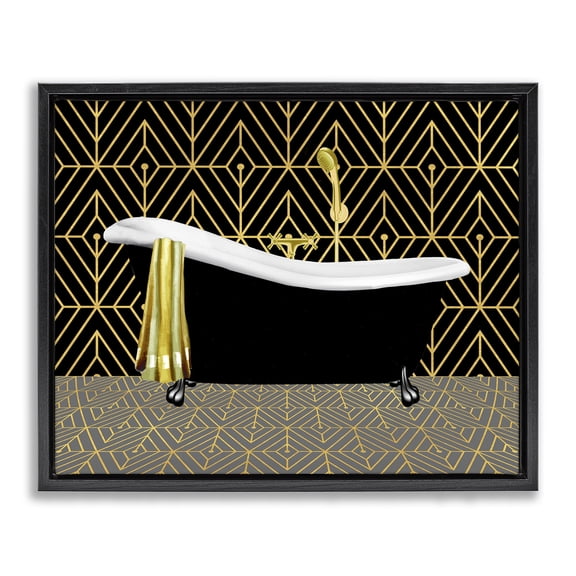 Stupell Industries Contemporary Deco Patterned Bathtub Black Floating Frame Canvas Art, 21 x 17, by Conrad Knutsen