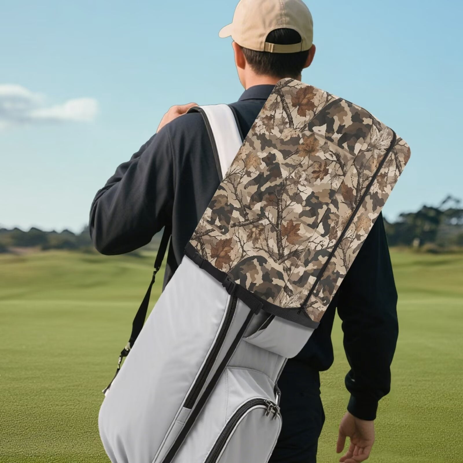 Chririnla Camo Hunting Forest Golf Bag Rain Cover Lightweight Dust Hood with Zipper Universal Fit for Most Golf Bags Golf Club Accessories