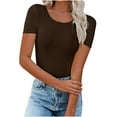 thumbnail image 1 of Timegard Hauts pour Femmes Été Col Rond Manches Courtes Blouse Couleur Unie Hauts Décontractés T-Shirts Basiques, 1 of 6