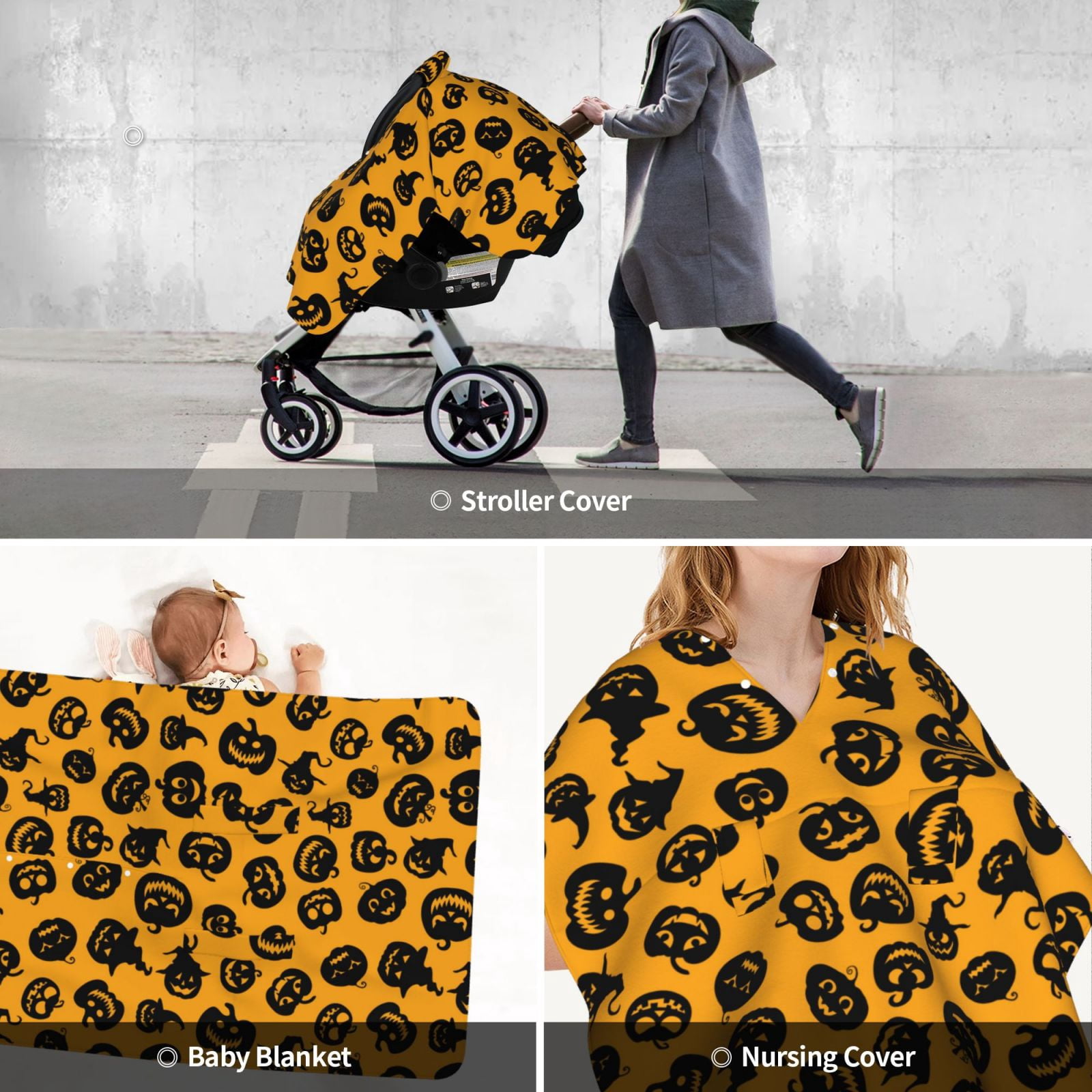 Car Seat Cover Baby - pumpkins print halloween Breathable Infant Car Seat Cover for Baby Carseat, Lightweight Comfort Baby Essentials Must Haves Newborn Stuff for Girl Boy
