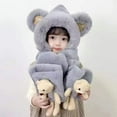 thumbnail image 4 of Ettsollp Kids Hat Earmuffs Kids Hat with Earmuffs Thickened Plush Warm Winter Scarf Gloves Set 3 1 Ear Protection Hat Cartoon Bear Decor Boys Girls Holiday Hat, 4 of 8