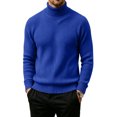 thumbnail image 2 of Men's Turtleneck Sweater Solid Color Knitted Pullover Casual Basic Long Sleeve Tops,Soft, Warm,Stretchy,Work or Outdoor Fall Winter Clothes Royal Blue XL, 2 of 5