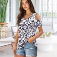 thumbnail image 2 of POLERO Leopard Butterfly Print Short Sleeve Shirt Women Cold Shoulder Tees Cut Out Tshirt Tops Soft Sexy for Casual Travel Work Beach Vacation Tunic Purple XL, 2 of 4